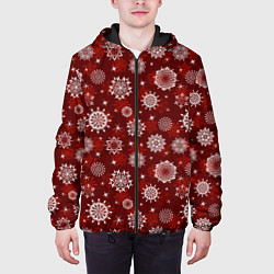 Куртка с капюшоном мужская Snowflakes on a red background, цвет: 3D-черный — фото 2