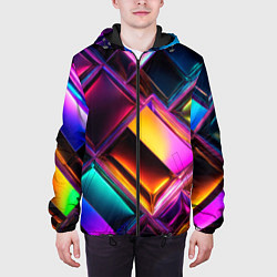 Куртка с капюшоном мужская Цветные стеклянные блоки - неоновый геометричный у, цвет: 3D-черный — фото 2