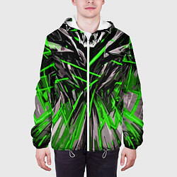Куртка с капюшоном мужская Череп и зелёные полосы, цвет: 3D-белый — фото 2
