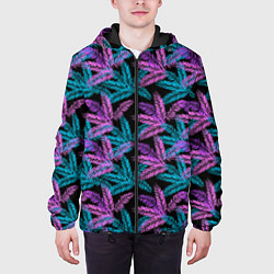 Куртка с капюшоном мужская Тропические пальмовые листья, цвет: 3D-черный — фото 2