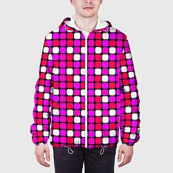 Куртка с капюшоном мужская Розовые и белые квадраты, цвет: 3D-белый — фото 2