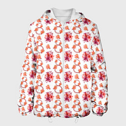 Куртка с капюшоном мужская 8 марта праздничные цветы, цвет: 3D-белый