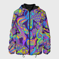 Куртка с капюшоном мужская Психоделические цветы, цвет: 3D-черный