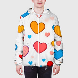 Куртка с капюшоном мужская Сердца сердечки, цвет: 3D-белый — фото 2