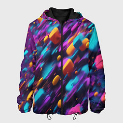 Куртка с капюшоном мужская Полёт цветных частиц - нейросеть, цвет: 3D-черный