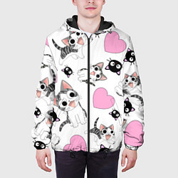 Куртка с капюшоном мужская Влюблённый котик аниме и сердечки, цвет: 3D-черный — фото 2
