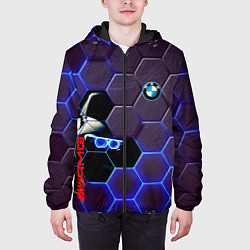 Куртка с капюшоном мужская BMW неоновые соты, цвет: 3D-черный — фото 2