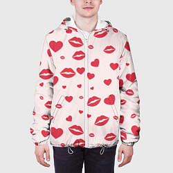 Куртка с капюшоном мужская Поцелуйчики паттерн, цвет: 3D-белый — фото 2