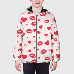 Куртка с капюшоном мужская Поцелуйчики паттерн, цвет: 3D-черный — фото 2