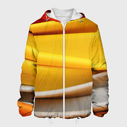Куртка с капюшоном мужская Желтая абстракция с оранжевой волной, цвет: 3D-белый