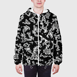 Куртка с капюшоном мужская Капли жидкого металла - камуфляж на чёрном, цвет: 3D-белый — фото 2
