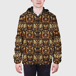 Куртка с капюшоном мужская Золотой объемный герб России паттерн, цвет: 3D-черный — фото 2