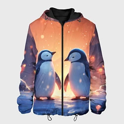 Куртка с капюшоном мужская Романтичная пара пингвинов, цвет: 3D-черный
