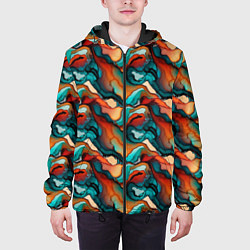 Куртка с капюшоном мужская Абстрактная картинка с цветными волнами, цвет: 3D-черный — фото 2