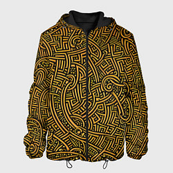 Куртка с капюшоном мужская Золотые узоры на черном фоне, цвет: 3D-черный