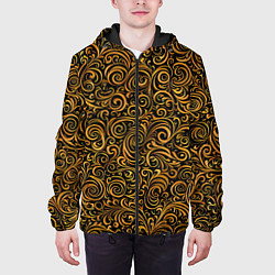 Куртка с капюшоном мужская Золотые узоры завитки, цвет: 3D-черный — фото 2