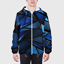 Куртка с капюшоном мужская Синие объемные геометрические объекты, цвет: 3D-белый — фото 2