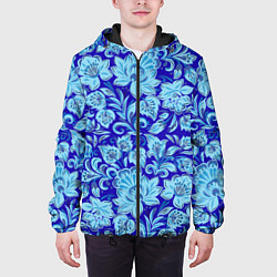 Куртка с капюшоном мужская Узоры гжель на темно синем фоне, цвет: 3D-черный — фото 2