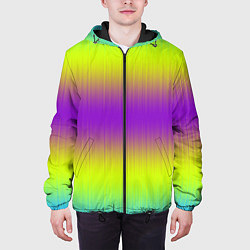 Куртка с капюшоном мужская Неоновые салатовые и фиолетовые полосы, цвет: 3D-черный — фото 2