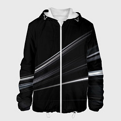 Куртка с капюшоном мужская Белые полосы на черной абстракции, цвет: 3D-белый