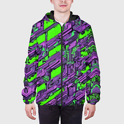 Куртка с капюшоном мужская Фиолетовые фрагменты на зелёном фоне, цвет: 3D-черный — фото 2