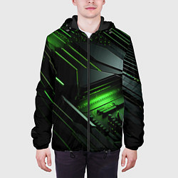 Куртка с капюшоном мужская Металл и зеленый яркий неоновый свет, цвет: 3D-черный — фото 2