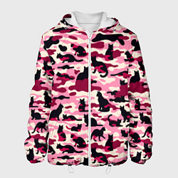 Куртка с капюшоном мужская Камуфляжные розовые котики, цвет: 3D-белый