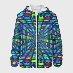 Куртка с капюшоном мужская Абстрактный узор коридор из разноцветных квадратов, цвет: 3D-белый