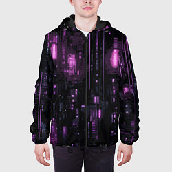Куртка с капюшоном мужская Киберпанк светящиеся фиолетовые элементы, цвет: 3D-черный — фото 2