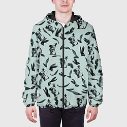Куртка с капюшоном мужская Листья и буква Е, цвет: 3D-черный — фото 2