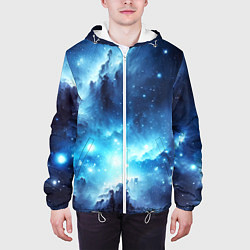 Куртка с капюшоном мужская Космический голубой пейзаж, цвет: 3D-белый — фото 2