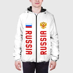 Куртка с капюшоном мужская Россия три полоски на белом фоне, цвет: 3D-черный — фото 2