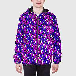 Куртка с капюшоном мужская Фиолетовый узор и чёрная обводка, цвет: 3D-черный — фото 2