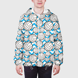 Куртка с капюшоном мужская Мячи волейбольные паттерн, цвет: 3D-белый — фото 2