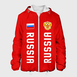Куртка с капюшоном мужская Россия три полоски на красном фоне, цвет: 3D-белый