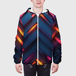Куртка с капюшоном мужская Неоновый узор стальные раскалённые пластины, цвет: 3D-белый — фото 2