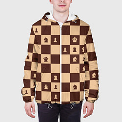 Куртка с капюшоном мужская Коричневая шахматная доска, цвет: 3D-белый — фото 2