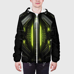 Куртка с капюшоном мужская Яркая зеленая неоновая киберброня, цвет: 3D-белый — фото 2