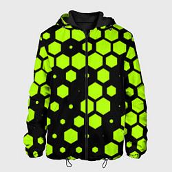 Куртка с капюшоном мужская Зеленые соты киберпанк, цвет: 3D-черный