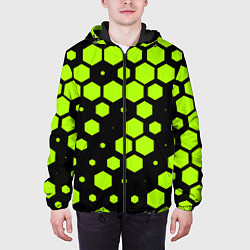 Куртка с капюшоном мужская Зеленые соты киберпанк, цвет: 3D-черный — фото 2