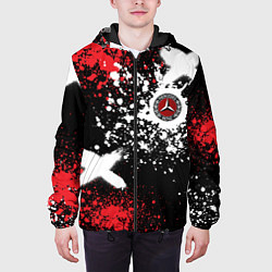 Куртка с капюшоном мужская Мерседес на фоне граффити и брызг красок, цвет: 3D-черный — фото 2