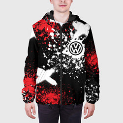 Куртка с капюшоном мужская Фольксваген на фоне граффити и брызг красок, цвет: 3D-черный — фото 2
