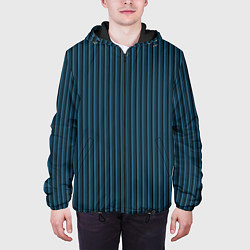 Куртка с капюшоном мужская Тёмно-бирюзовый в полоску, цвет: 3D-черный — фото 2