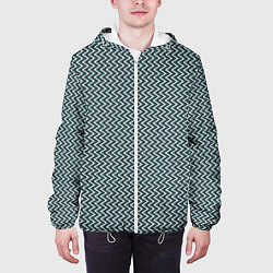 Куртка с капюшоном мужская Треугольные полосы бело-бирюзовый, цвет: 3D-белый — фото 2