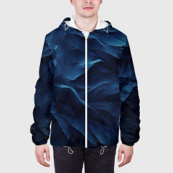 Куртка с капюшоном мужская Синие глубокие абстрактные волны, цвет: 3D-белый — фото 2