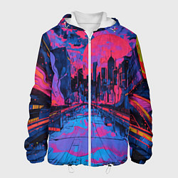 Куртка с капюшоном мужская Город в психоделических цветах, цвет: 3D-белый
