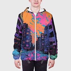 Куртка с капюшоном мужская Киберпанк город в стиле комиксов, цвет: 3D-белый — фото 2
