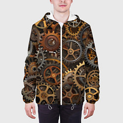 Куртка с капюшоном мужская Стимпанк ржавые шестеренки текстура, цвет: 3D-белый — фото 2