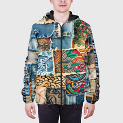 Куртка с капюшоном мужская Японские мотивы на дениме, цвет: 3D-черный — фото 2