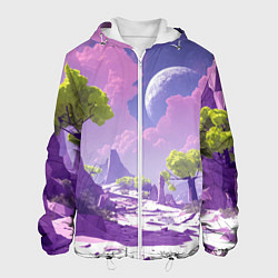 Мужская куртка Фиолетовые горы зеленые деревья и космос